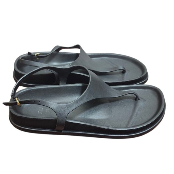 ZARA Women Black Minimalist Slingback Thong Sandals Size 36 Slip-On Flat Summer - Picture 5 of 11